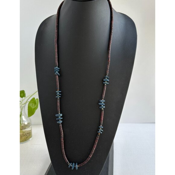 Tagua Nut and Kyanite Bead Necklace 24" - Picture 5 of 13